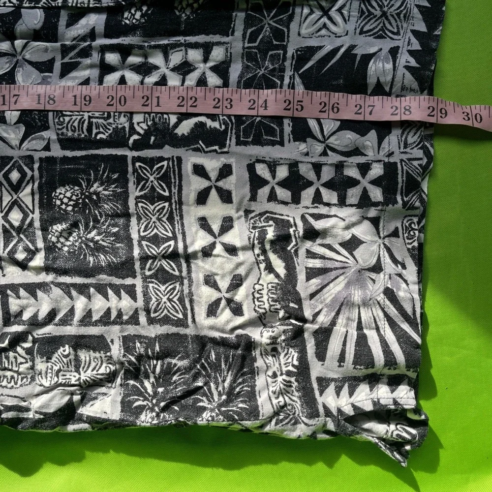 GEORGE Mens XL‎ Vtg Black White Tropical Tiki Aloha Hawaiian Shirt